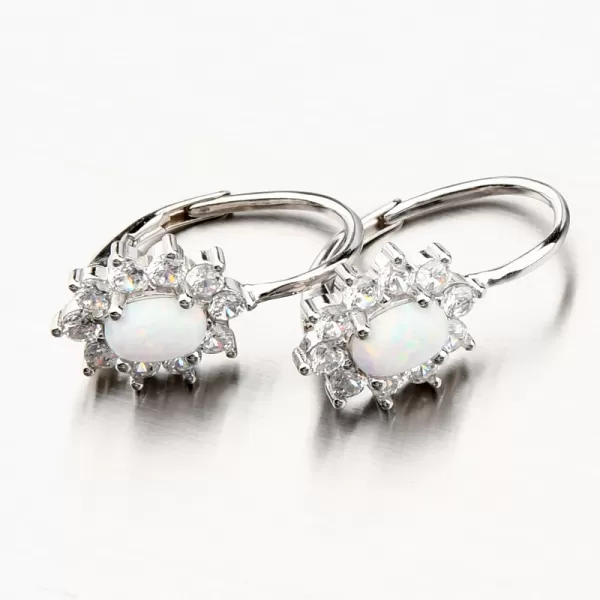 Strieborné náušnice s bielym opálom a so zirkónmi PKL-2157