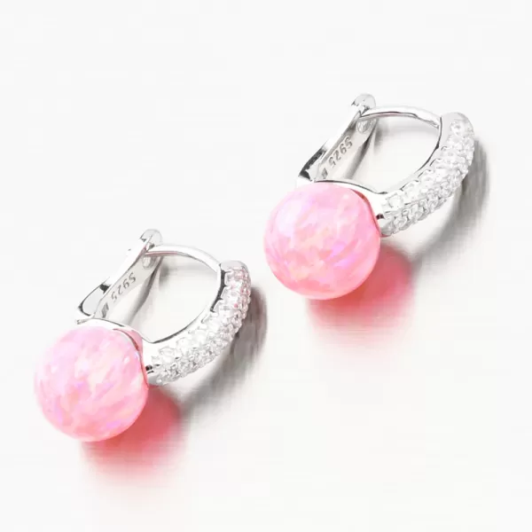 Strieborné náušnice s ružovým opálom a so zirkónmi PKL-2164