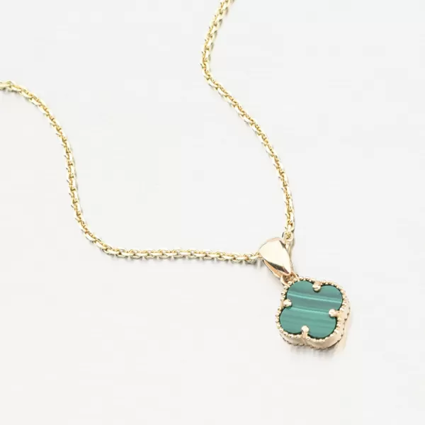 Dámsky prívesok zo žltého zlata 585 so zeleným kameňom malachitový štvorlístok 13R-426