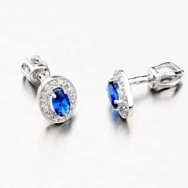 Dámske náušnice biele zlato 585 zirkón zafír 52GZ-8049B-SAF-SR