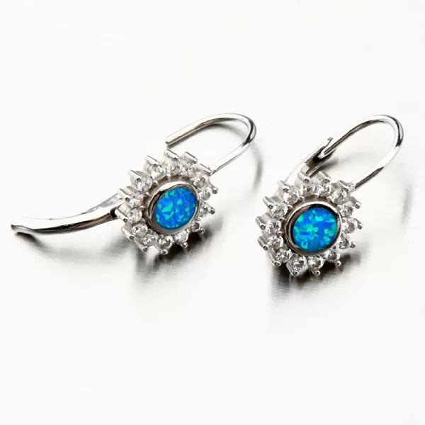 Strieborné náušnice s modrým opálom a so zirkónmi PKL-2140