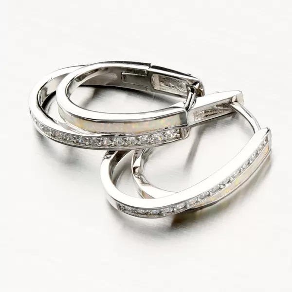 Visiace strieborné náušnice s bielym opálom a so zirkónmi PKL-2137