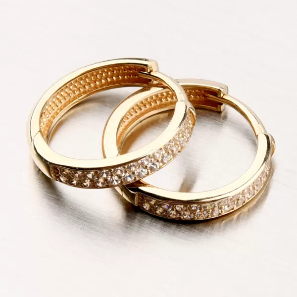 Dámske náušnice žlté zlato 585 kruhov so zirkónmi 12R-756