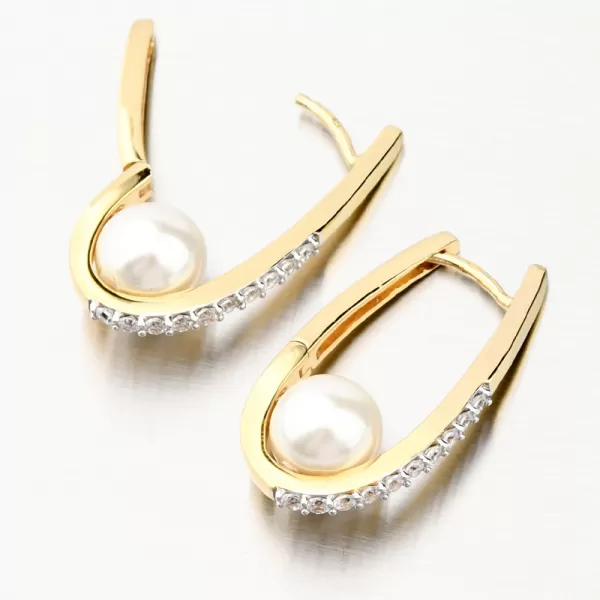 Dámske náušnice žlté zlato 585 s perlami a so zirkónmi 203P-124038