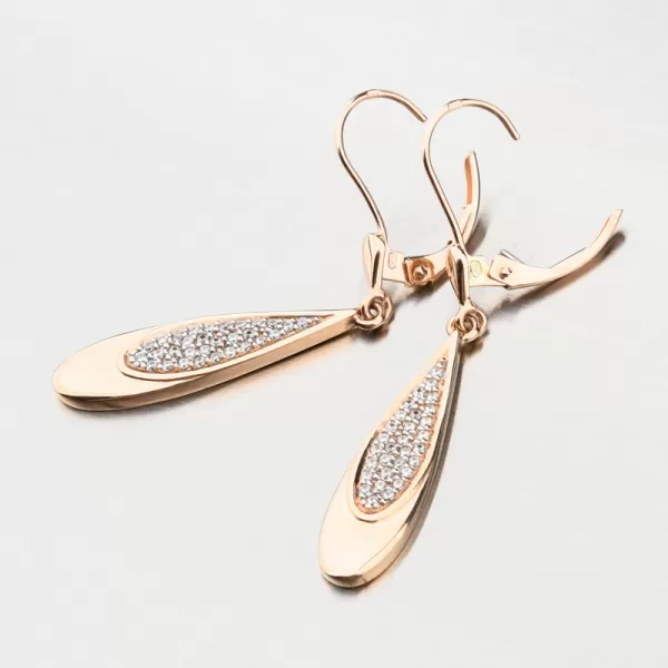 Visiace náušnice z ružového zlata so zirkónmi 52GZ-8052-CV