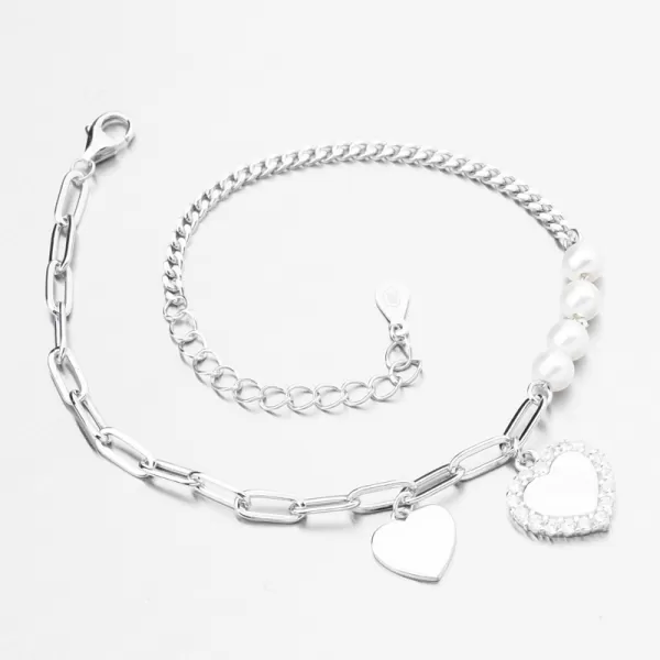 Náramok strieborného srdca s perlami PKL-4035