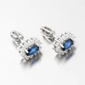 Strieborné náušnice so zafírom a so zirkónmi SETST-12160-01SR