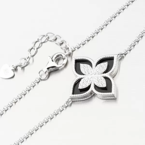 Strieborný náramok s čiernym kvetom a so zirkónmi PKL-4021