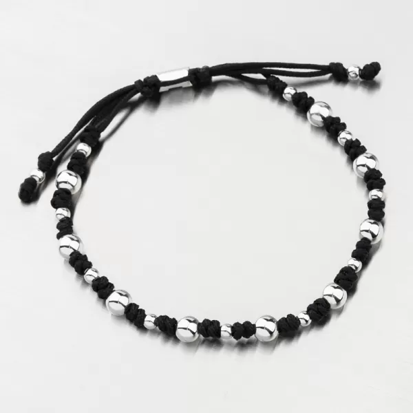 Náramok čierny povrázkový s guličkami 74-5189B-Black