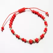Náramok červený povrázkový so zlatými guličkami PKL24-017