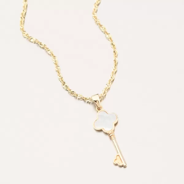 Dámsky prívesok zo žltého zlata 585 kľúč s perleťou 142P-130894