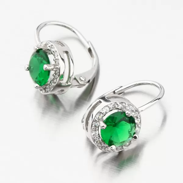 Strieborné náušnice so smaragdom a so zirkónmi UCST-121157