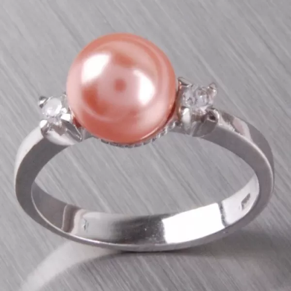 Strieborný prsteň s perlou a zirkónmi 6T1207L