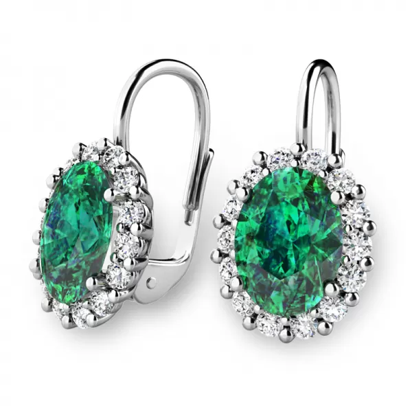 Luxusné náušnice so smaragdmi a diamantmi 140029-B-DIA-SMAR