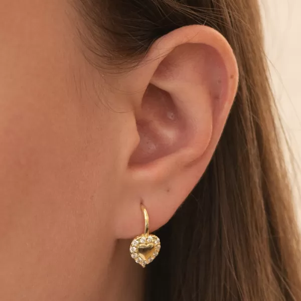 Prilepené strieborné náušnice srdcom so zirkónmi PKL-2251