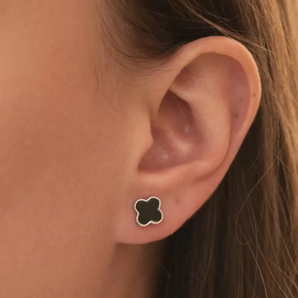 Strieborné náušnice Štyri listové ďatelina s Onyx PKL-2247