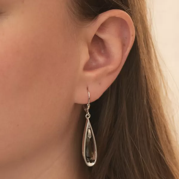 Strieborné náušnice s čiernym kryštálom PKL-2258