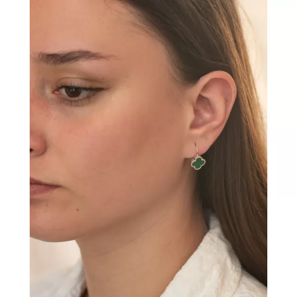 Strieborné náušnice Štyri listové ďatelina s Malachite PKL-2226