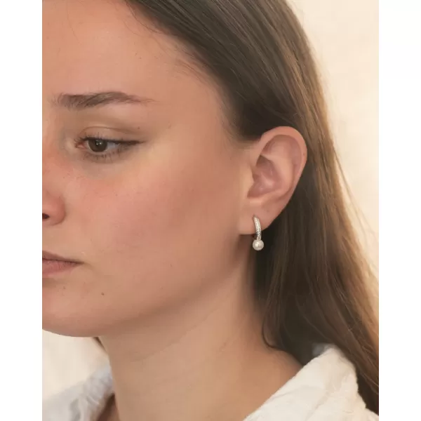 Strieborné kruhy s perlom a zirkónmi PKL-2238