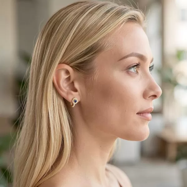 Náušnice žlté zlato 585/1000, prírodné diamanty a zafíry, 109015-ZL-SAF