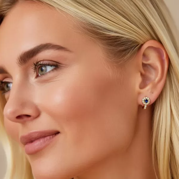 Náušnice žlté zlato 585/1000, prírodné diamanty a zafíry, 109015-ZL-SAF