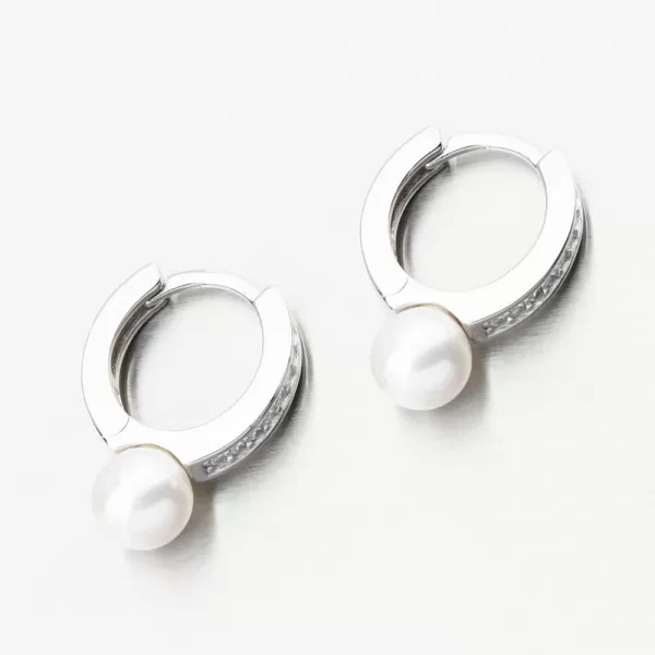 Strieborné kruhy s perlom a zirkónmi PKL-2238