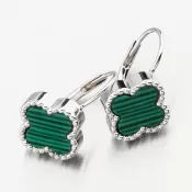 Strieborné náušnice Štyri listové ďatelina s Malachite PKL-2226