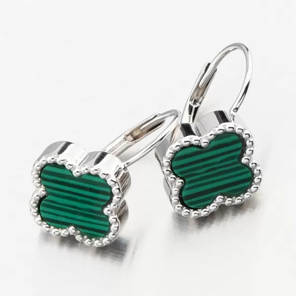 Strieborné náušnice Štyri listové ďatelina s Malachite PKL-2226