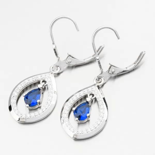 Čalúnenie strieborných náušníc so zafírmi a zirkónmi PKL-2255