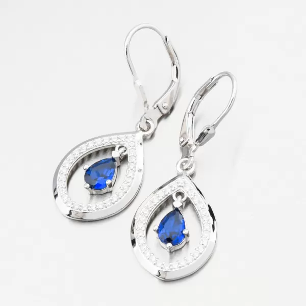Čalúnenie strieborných náušníc so zafírmi a zirkónmi PKL-2255