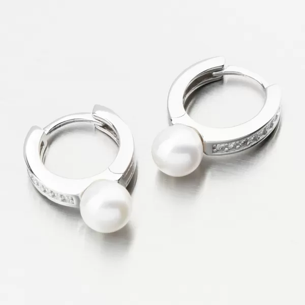Strieborné kruhy s perlom a zirkónmi PKL-2238