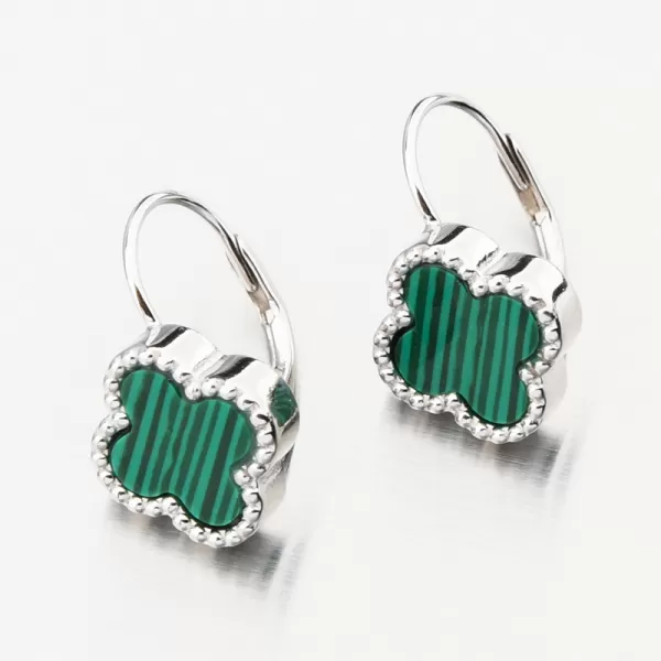 Strieborné náušnice Štyri listové ďatelina s Malachite PKL-2226