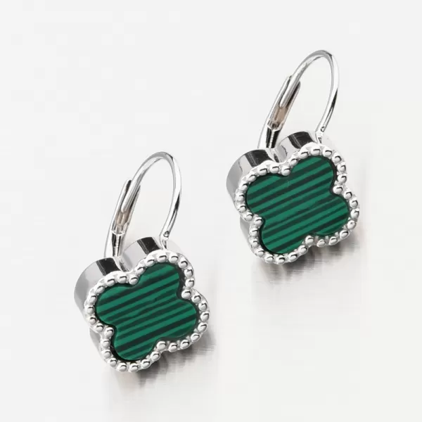 Strieborné náušnice Štyri listové ďatelina s Malachite PKL-2226