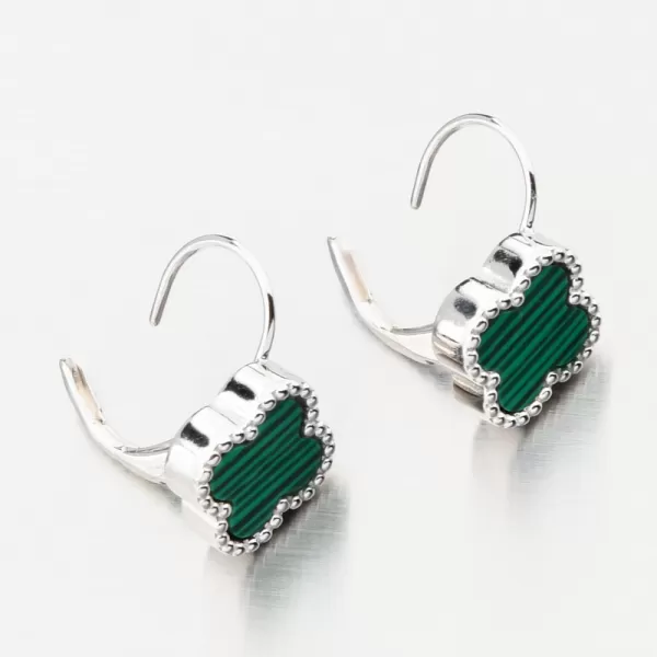 Strieborné náušnice Štyri listové ďatelina s Malachite PKL-2226