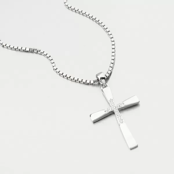 Strieborný príveskový kríž s zirkónmi PKL-3156