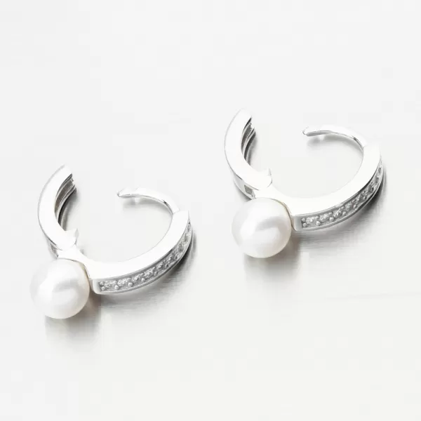 Strieborné kruhy s perlom a zirkónmi PKL-2238