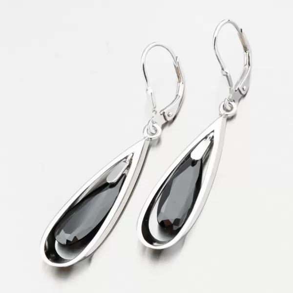 Strieborné náušnice s čiernym kryštálom PKL-2258