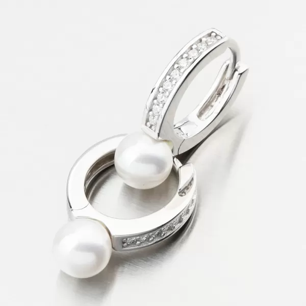 Strieborné kruhy s perlom a zirkónmi PKL-2238
