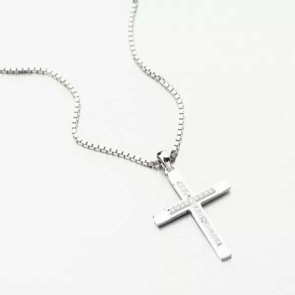 Strieborný príveskový kríž s zirkónmi PKL-3159