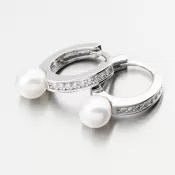 Strieborné kruhy s perlom a zirkónmi PKL-2238