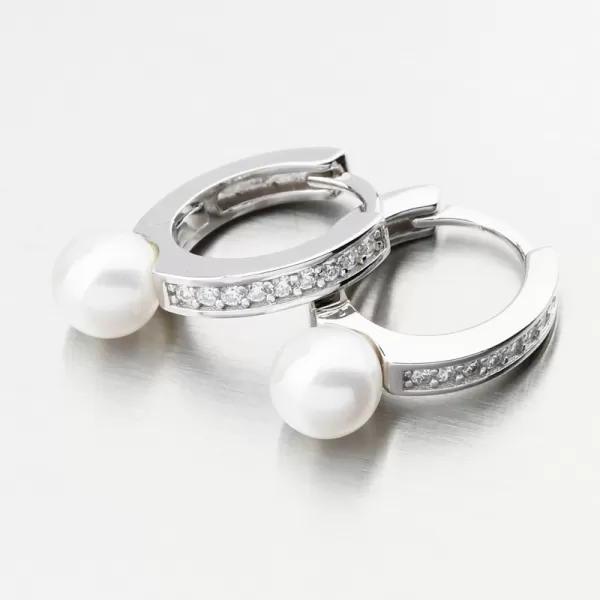 Strieborné kruhy s perlom a zirkónmi PKL-2238