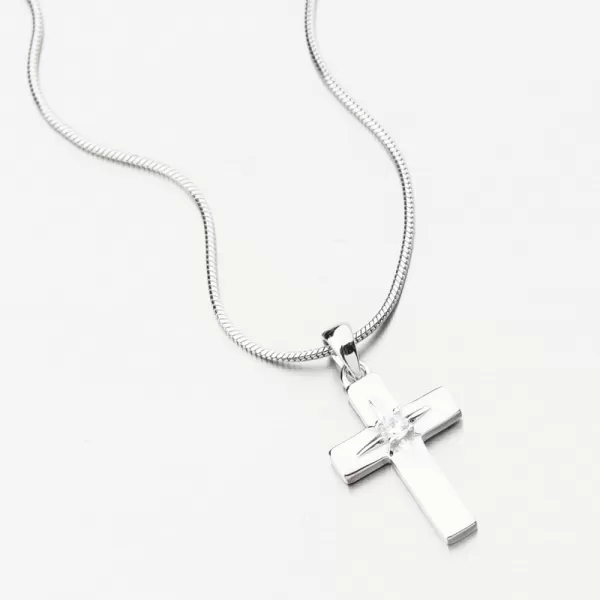 Strieborný prívesok s krížom s zirkónom PKL-3155