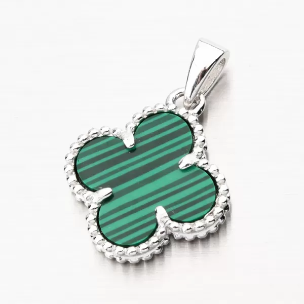 Strieborný prívesok Malachit štvorlístok Clover PKL-3150