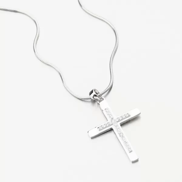 Strieborný príveskový kríž s zirkónmi PKL-3159