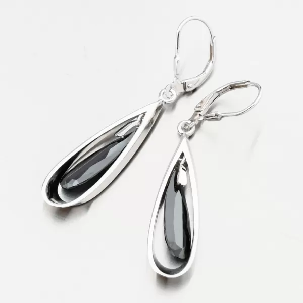 Strieborné náušnice s čiernym kryštálom PKL-2258