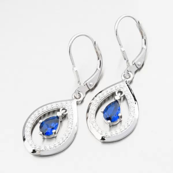 Čalúnenie strieborných náušníc so zafírmi a zirkónmi PKL-2255
