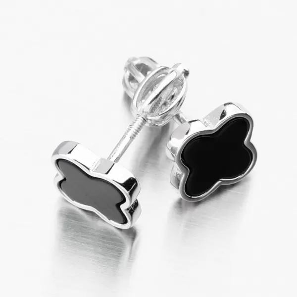 Strieborné náušnice Štyri listové ďatelina s Onyx PKL-2247